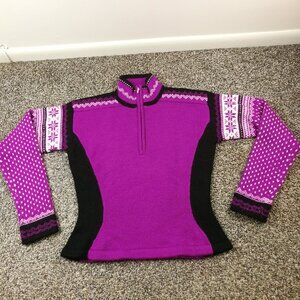 Vintage Obermeyer Sweater Fair Isle Wool 1/4 Zip Pullover Pink Womens Small